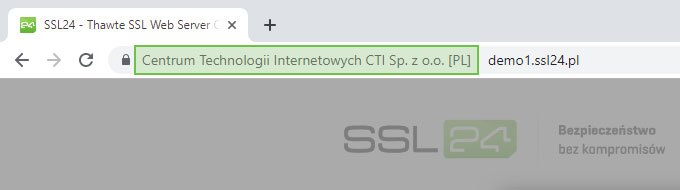 Nazwa firmy w pasku adresu - certyfikat SSL typu EV